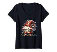 Mujer Cute Xmas GNOME Graphic For Family Colorful Christmas Lights Camiseta Cuello V