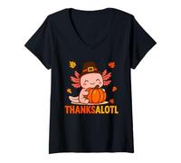 Mujer CuteThanksalotl Axolotl Thanksgiving Day Pumpkin Autumn Fall Camiseta Cuello V