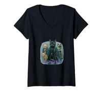 Mujer Cyber Cat Squad en parodia de gabardinas y gafas de sol Camiseta Cuello V