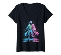 Mujer Cyber Monk Storm Brazo robótico Streetwear Futurista Camiseta Cuello V