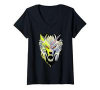 Mujer Cyber Wolf Futurista Animal Design Camiseta Cuello V