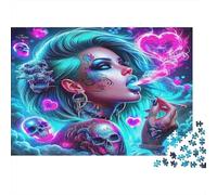 Mujer Cyberpunk Puzzle para Adultos Puzzle de 1000 Piezas Arte de Calavera Psicodélica Papel Relajante Familia Decoración Regalo 52x38cm/1000pcs