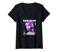 Mujer Cyborg Soulscan Mujer Futurista Glitch Arte Cyberpunk Camiseta Cuello V