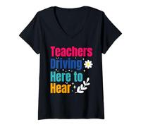 Mujer D/HH Educación Conducir Sordos con Problemas Auditivos Maestro Camiseta Cuello V