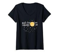Mujer Da los Primeros Pasos hacia tu alegría Night Sky Cita Positiva Camiseta Cuello V