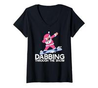 Mujer Dabbing A TRAVÉS DE LA Nieve Santa Claus Dabs Snowboard Meme Camiseta Cuello V