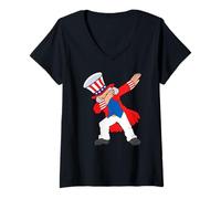 Mujer Dabbing Abraham Abe Lincoln Patriótico 4 de julio, Funny USA Camiseta Cuello V