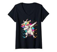 Mujer Dabbing Goat Sunglasses Graphic Kids Boys Colorful Goat Camiseta Cuello V