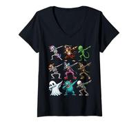 Mujer Dabbing Halloween Esqueleto Payaso Monstruo Espantapájaros Alien Camiseta Cuello V