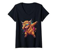 Mujer Dabbing Highland Cattle Sunglasses Kids Boys Cow Lover Camiseta Cuello V