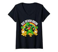 Mujer Dabbing Leprechaun Gráfico Seis Siete Bruh Camiseta Cuello V