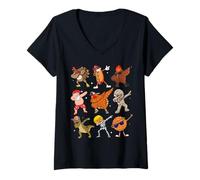 Mujer Dabbing Pavo Santa Peregrino Acción de Gracias Divertido Dab Camiseta Cuello V