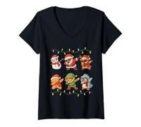 Mujer Dabbing Santa Elf Friends Christmas Boys Girls Xmas Holiday Camiseta Cuello V