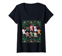 Mujer Dabbing Santa Elf Friends Christmas Lights Boys Girls Xmas Camiseta Cuello V