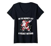 Mujer Dabbing Santa Navidad Lista Traviesa Camiseta Cuello V