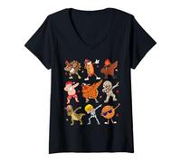 Mujer Dabbing Turkey Santa Pilgrim Thanksgiving Graphic Funny Dab Camiseta Cuello V