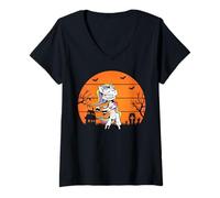 Mujer Dabbing Unicornio Esqueleto Halloween Danza Pose Scary Dab Camiseta Cuello V