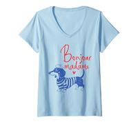 Mujer Dachshund Bonjour Madame French Style Camiseta Cuello V