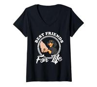 Mujer Dachshund divertido Dachshund con diseño de «Best Friends» para amantes de los perros salchicha Camiseta Cuello V