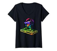 Mujer Dachshund DJ Music Party, Amante de los Perros Camiseta Cuello V