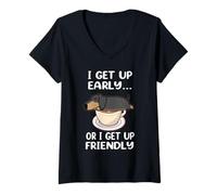 Mujer Dachshund Dog I Get Up Early Coffee Funny Puppy Dogs Lovers Camiseta Cuello V