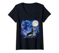 Mujer Dachshund Howling at The Moon Night Sky Dog Art Camiseta Cuello V