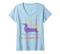 Mujer Dachshund It's Been A Looong Day Stars Camiseta Cuello V