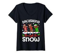 Mujer Dachshund Lover Through The Snow Navidad Dabbing Dog Santa Camiseta Cuello V