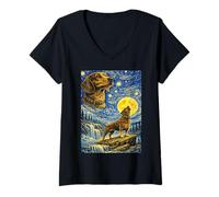 Mujer Dachshund Starry Night Van Gogh Lindo Perro Aullando Doxie Camiseta Cuello V