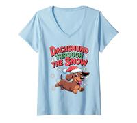 Mujer Dachshund Through The Snow Humor, Divertido Perro Salchicha navideño Camiseta Cuello V