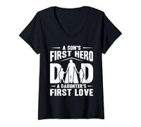 Mujer Dad A Son's First Hero A Daughter's First Love Fathers Day Camiseta Cuello V