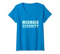 Mujer Dad Humor Mermaid Security Color Graphic (Sapphire Blue) Camiseta Cuello V
