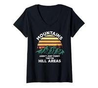 Mujer Dad Joke Word Pun Mountains Aren't Funny They're Hill Areas Camiseta Cuello V