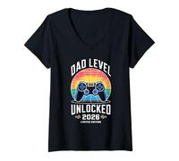 Mujer Dad Level Unlocked 2026 Funny Gamer New Dad Anuncio Camiseta Cuello V