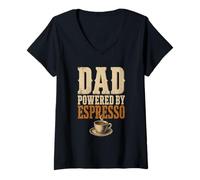 Mujer Dad Powered by Espresso Funny Coffee Lover Fathers Day Camiseta Cuello V