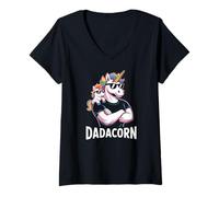 Mujer Dadacorn Cool Unicorn Dad and Kid Sunglasses Camiseta Cuello V