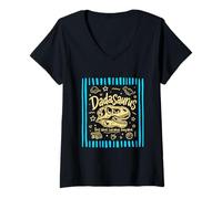 Mujer Dadasaurus Funny Dino Dad Broma Primera Palabra Última Palabra Humor Camiseta Cuello V