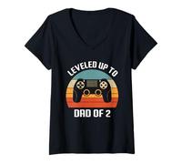 Mujer Daddy Again Leveled Up to Dad of 2 Gamer Controller Design Camiseta Cuello V