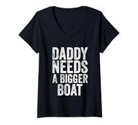 Mujer Daddy Needs A Bigger Boat Funny Men Dad Vintage Día del Padre Camiseta Cuello V
