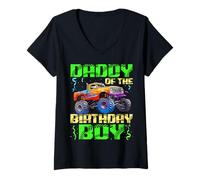 Mujer Daddy of The Birthday Boy Monster Truck Bday Celebraciones Camiseta Cuello V