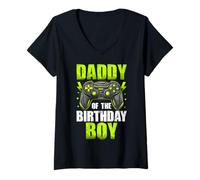 Mujer Daddy of The Birthday Boy Video Gamer Matching Cumpleaños Camiseta Cuello V
