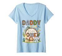 Mujer Daddy of The Wild One 1er Cumpleaños Niño Safari Jungle Camiseta Cuello V