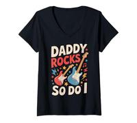Mujer Daddy RockSo Do I Día del Padre Rock Amante de la música Niños Camiseta Cuello V