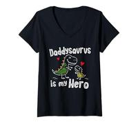Mujer Daddysaurus es mi héroe, Lindo Doodle para niños, papá, Amantes de los Dinosaurios Camiseta Cuello V