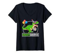 Mujer Daddysaurus T-Rex Dinosaur Dad Saurus Family Matching Camiseta Cuello V