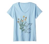 Mujer Daisy Bee tee Enjoy The Little Things - Camiseta Floral de Verano para Mujer Camiseta Cuello V