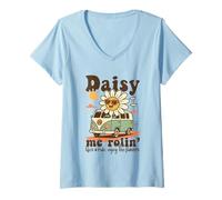 Mujer Daisy Me Rolin' Life'S a Ride Enjoy The Flowers Retro Camiseta Cuello V