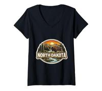 Mujer Dakota del Norte Souvenir Vacation Memorabilia Badge State Trip Camiseta Cuello V