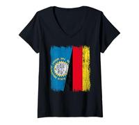 Mujer Dakota del Sur, Alemania, Media Bandera, Dakota del Sur, Patrimonio alemán Camiseta Cuello V