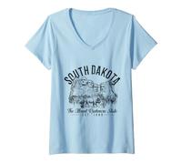 Mujer Dakota del Sur Mount Rushmore Bandera Americana Vintage Pride Camiseta Cuello V
